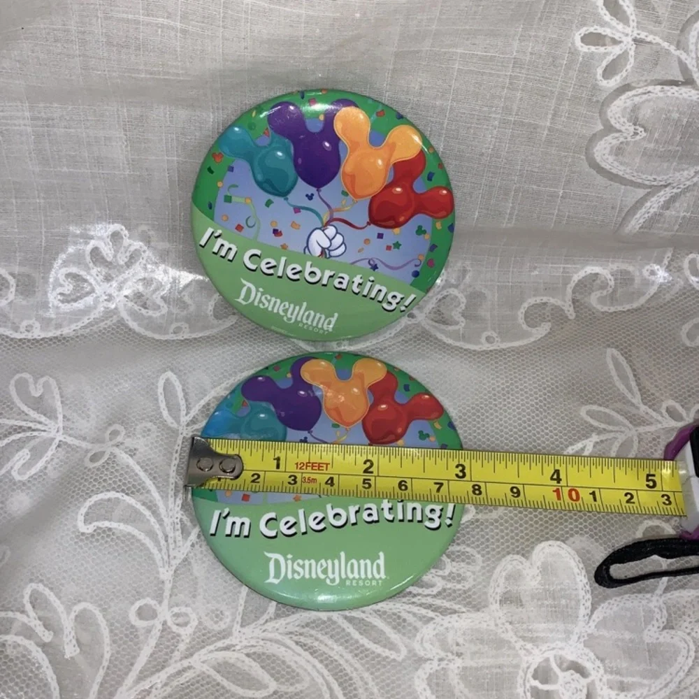 Two Disneyland Resort button pins I'm Celebrating 3